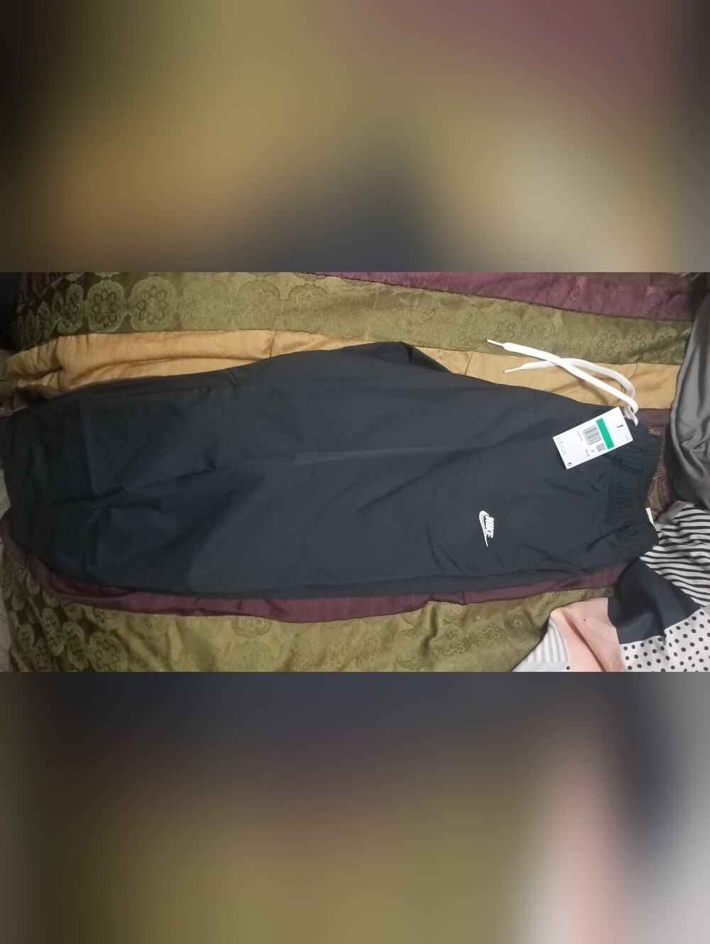 Nike Black Men's Track Pants with White Logo and Drawstrings